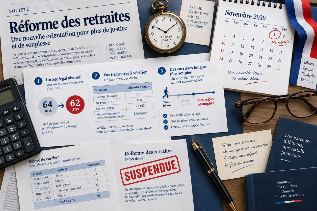 Suspension de la réforme des retraites : âge légal abaissé, trimestres à vérifier, carrières longues assouplies