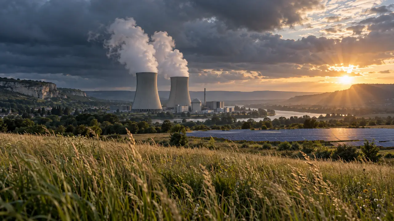 Centrale nucléaire et paysage marqué par les enjeux climatiques