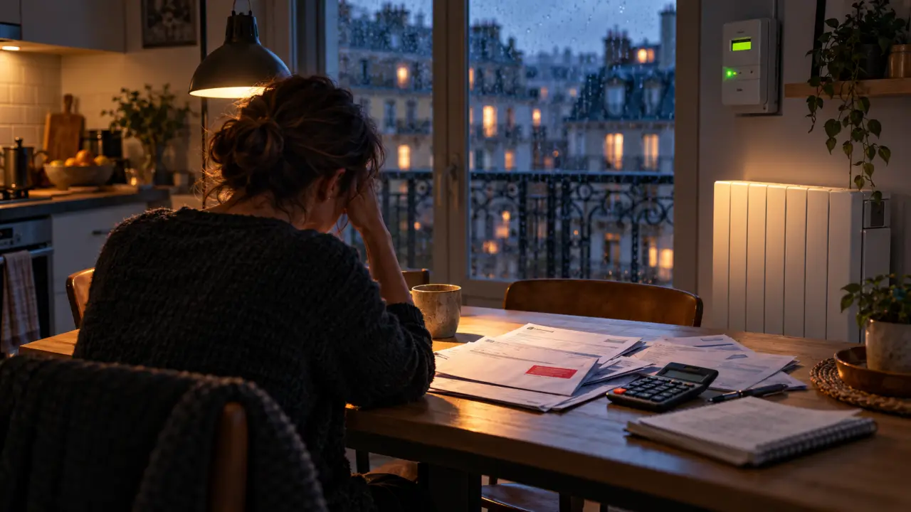 Un courrier de facture d’énergie posé sur une table dans un logement modeste
