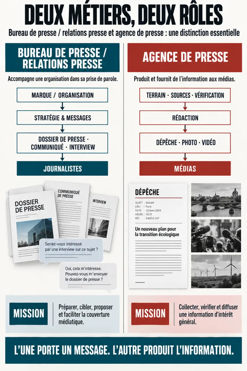 Bureau de presse et agence de presse : comparaison des missions et des destinataires