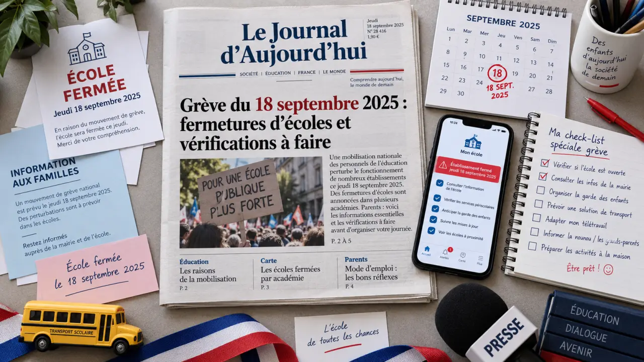 Grève du 18 septembre 2025 : les fermetures d’écoles et les vérifications à faire